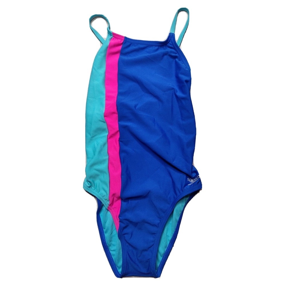 SPEEDO ENDURANCE Women 32 Chronos Blue‎ One Piece Cheeky Tie Back  Swimsuit NEW